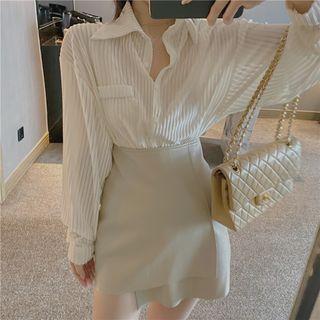 Pocket Detail Shirt / Irregular Hem Mini Pencil Skirt