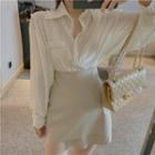 Pocket Detail Shirt / Irregular Hem Mini Pencil Skirt