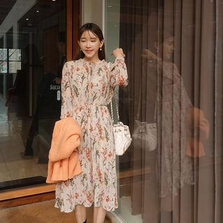 Floral Print Pleated Dress With Sash