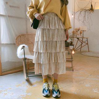 Midi Velvet Layered A-line Skirt