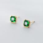925 Sterling Silver Square Rhinestone Stud Earring S925silver1 Pair - Gold - One Size