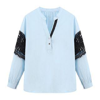 3/4-sleeve V-neck Paneled Blouse