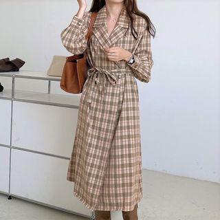 Tie-waist Double-breasted Plaid Blazer Dress