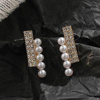 925 Sterling Silver Rhinestone Stud Earring 1252 - 1 Pair - Earrings - Gold - One Size