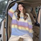 Striped Sweater Cream - Stripe - Yellow & Purple & Blue - One Size