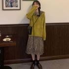 Long-sleeve Plain Sweater / Peter Pan Collar Floral Printed Chiffon Dress