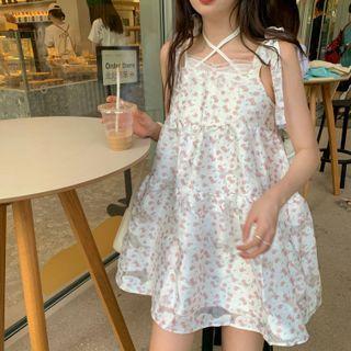 Strappy Floral A-line Dress / Lace Trim Camisole Top