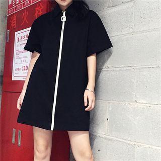 Zip Elbow-sleeve T-shirt Dress