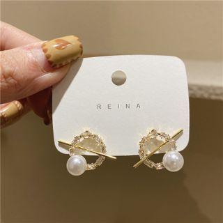 Faux Pearl Ear Stud 1 Pair - Silver Needle - Gold - One Size