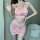 Sleeveless Halter Cropped Top / Slim-fit Skirt