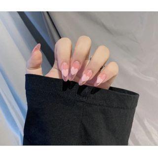 Heart Pointed Faux Nail Tips N12 - Glue - Pink - One Size