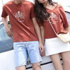 Couple Matching Short-sleeve Map Print T-shirt
