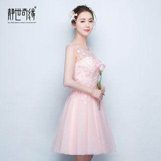 Sleeveless Floral Mini Prom Dress