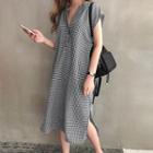 Cap-sleeve Plaid Midi Dress Black - One Size