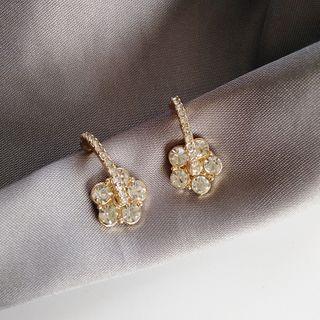 Rhinestone Flower Earring 1 Pair - S925 Sterling Silver Stud Earring - One Size