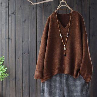 V-neck Sweater Coffee - One Size