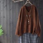 V-neck Sweater Coffee - One Size