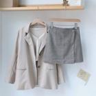 Single-breasted Blazer / Ribbed Cardigan / A-line Skirt