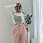 Two-tone Overlock-stitched Crop Top