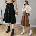High-waist Plaid Corduroy A-line Skirt
