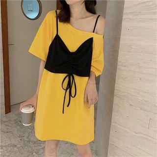 Elbow-sleeve Mock Two-piece Tunic T-shirt