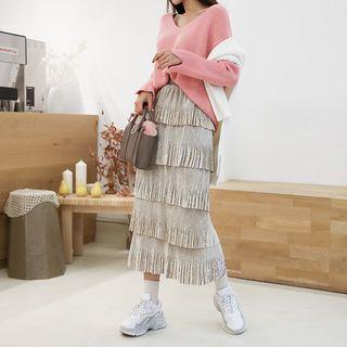 Pleated Velvet Maxi Cancan Skirt