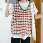 V-neck Patterned Knit Vest Beige - One Size