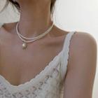 Faux Pearl Pendant Layered Choker 1pc - White & Gold - One Size