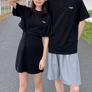 Couple Matching Elbow-sleeve Print T-shirt / Dress