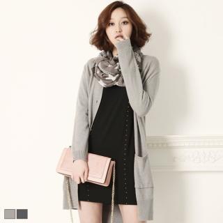 Pocket-front Long Cardigan