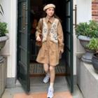 Floral Button-up Sweater Vest / Long-sleeve Plain Mini Shirtdress