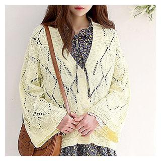 Wide-sleeve Pointelle-knit Cardigan