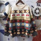 Cartoon Pattern Sweater White & Coffee & Blue - One Size