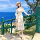 Cold Shoulder Long-sleeve Top / Tiered Midi Skirt