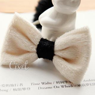 Bow & Pompom Hair Tie White Bow - One Size