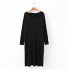 Hooded Long-sleeve Knit Dress Black - One Size