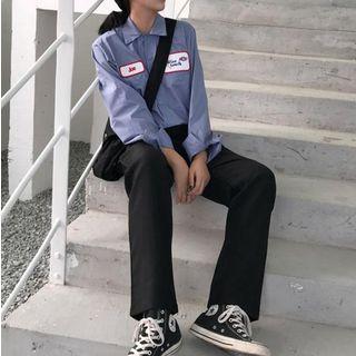 Applique Shirt / High Waist Wide-leg Pants