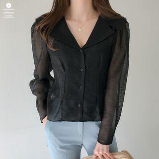 Sailor-collar Pleated Sheer Blouse