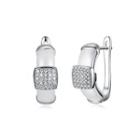 Sterling Silver Fashion Elegant Geometric Square White Ceramic Earrings With Cubic Zircon Silver - One Size