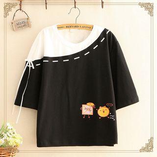 Cartoon Print Color-block Short-sleeve Top