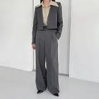Set: Single-button Crop Jacket + Wide-leg Dress Pants
