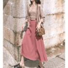 Set: Buttoned Camisole + Open-front Jacket + Midi A-line Skirt