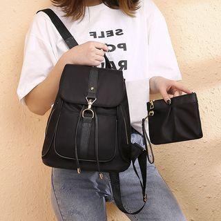 Set: Nylon Backpack + Wristlet Black - One Size
