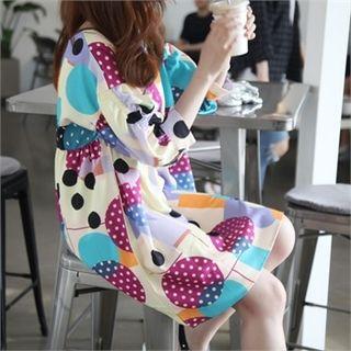 Shirred-sleeve Patterned Dress