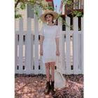 Eyelet-lace Mini Sheath Dress White - One Size
