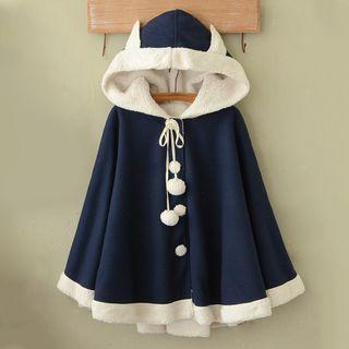 Ear-accent Fleeced Lined Hooded Cape