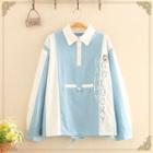 Snowman Embroidered Color-block Long-sleeve Shirt