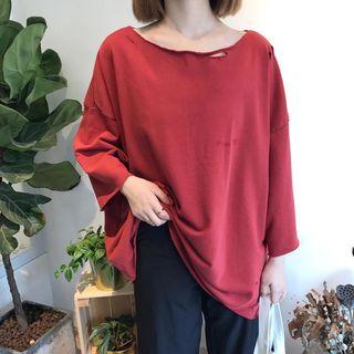 Plain Distressed Loose-fit Sweatshirt