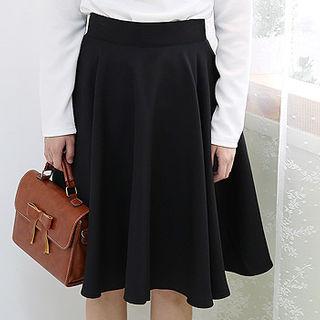 Elastic-waist Zip-side Flare Skirt