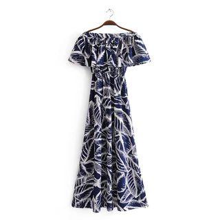 Ruffle Off-shoulder Print Maxi Dress
